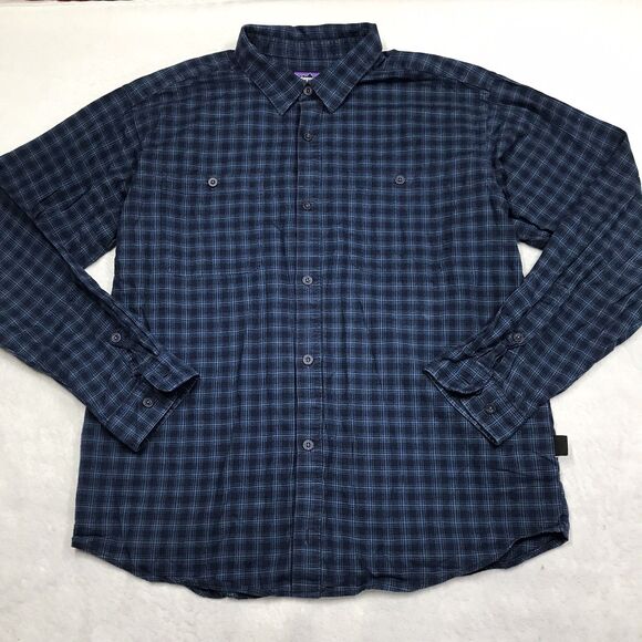 Patagonia Other - PATAGONIA Fjord Flannel Shirt Men L Blue Plaid GORP Organic Cotton Preppy